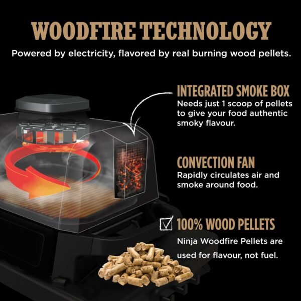 Ninja Woodfire Electric BBQ Grill Smoker, 7-in-1 Outdoor Grill Air Fryer, Roast, Bake, Dehydrate, Uses Woodfire Pellets, Weather Resistant