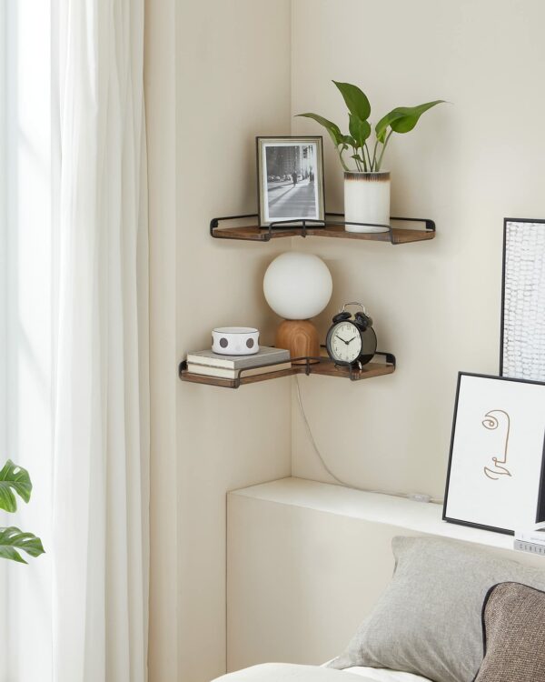 Vasagle Floating Shelves, Set of 2, L-Shaped Corner Shelves for Wall, Corner Wall Shelf, Industrial Style