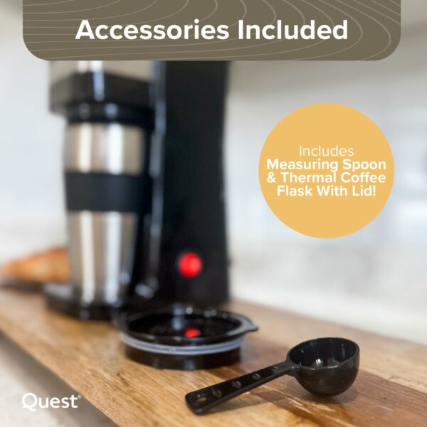 Quest 35189 Filter Coffee Machine/Portable Travel Filter Coffee Maker / 420ml Capacity/Thermal Travel Mug Included/Works with Ground Coffee & Coffee Pods/Instant Espresso & More