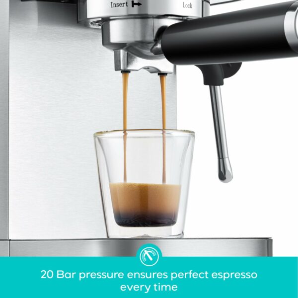 CASABREWS 3700 Essential Espresso Machine 20 Bar, Stainless Steel Cappuccino & Latte Machine with Steam Frother for Home, 1.3L Water Tank, Silver