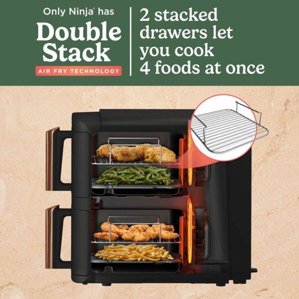 Ninja Double Stack XL Air Fryer, Vertical Dual Drawer Air Fryer with 4 cooking levels, 2 Drawers, 2 Racks, Space Saving Design, 9.5L