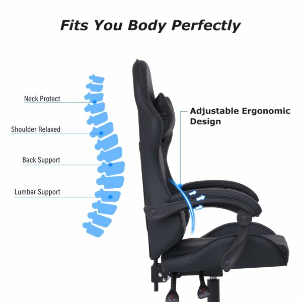 Millhouse Sport Desk Chair, Adjustable Office Gaming Racing Chair with Lumbar and Head Pillow, X3577 - Black