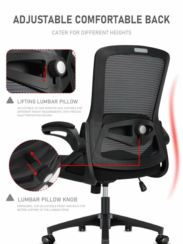 Durrafy Office Chair Ergonomic Desk Chair with 90° Flip-up Armrest Lumbar Support, Height Adjustable Chair, Executive Swivel Computer Padded Seat Cushion for Home/Office