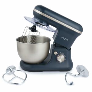 Salter Marino Baking Stand Mixer - 6 Speed Kitchen Mixer With Pulse, 5L Stainless Steel Mixing Bowl, Removable Splash Guard, Whisk, Dough and Beater Attachment, 1200W, Blue/Grey