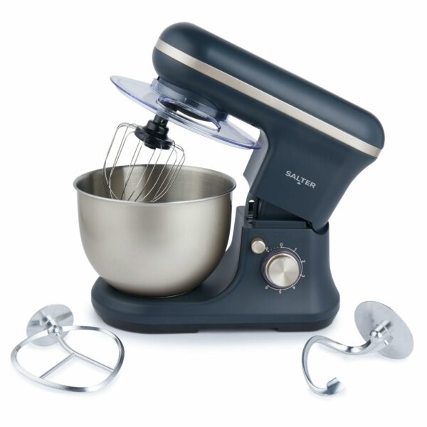 Salter Marino Baking Stand Mixer - 6 Speed Kitchen Mixer With Pulse, 5L Stainless Steel Mixing Bowl, Removable Splash Guard, Whisk, Dough and Beater Attachment, 1200W, Blue/Grey