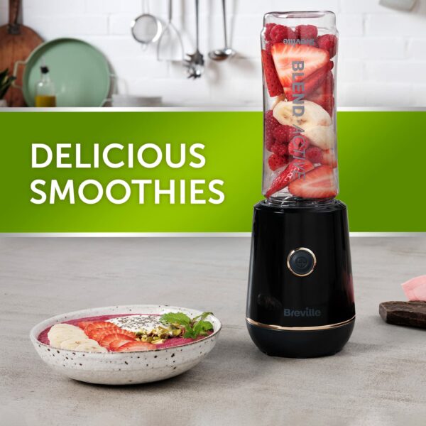 Breville Blend Active Personal Blender & Smoothie Maker | 350W | 1 Portable Blend Active Bottle (600ml) | Leak Proof Lid | Black & Gold [VBL251]