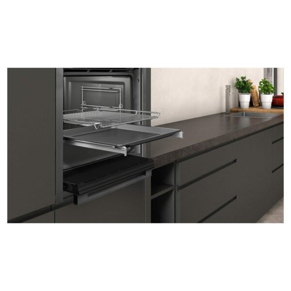 NEFF N50 B3ACE4HG0B Single Oven with Slide and Hide (fixed handle), Circotherm, Cliprails, Integrated, Graphite-Grey