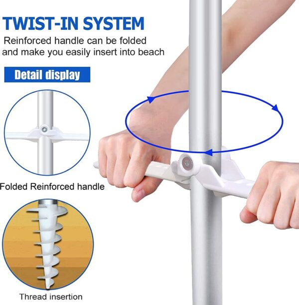 AMMSUN 6.5ft Twice Folded Portable Beach Umbrella with Sand Anchor Windproof,Push Button Tilt and Air Vent UV 50+ Protection Fits in a Large Suitcase for Patio Garden Beach Pool Backyard Blue
