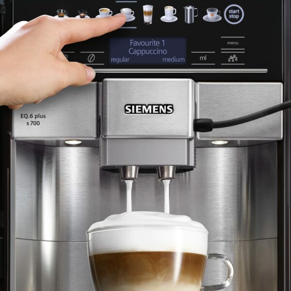 SIEMENS EQ6 plus S300, Fully Automatic Bean to Cup Espresso Coffee Machine with Cappuccinatore milk system, 10 coffee beverages, 2 user profiles - TE653M11GB, Titanium