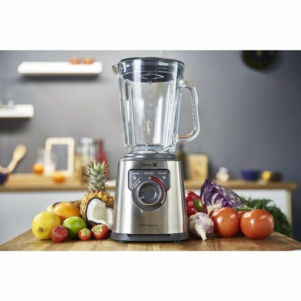 Tefal Perfect Mix High Speed Blender, Smoothie Maker, Ice Crush, 2L Glass Jug, 1200W, 4 Removable Powelix Blades, 3 Programs + Pulse, Grey, BL811D40