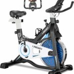 LABGREY Exercise Bike Indoor Cycling Bike Stationary Cycle Bike with Heart Rate Sensor & Comfortable Seat Cushion, Quiet Fitness Bike for Home Cardio Workout (Silver - Stationary Bike)