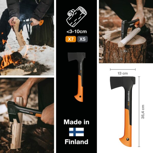 Fiskars Chopping Axe XS X7, Includes Storage and Carrying Case, Length: 35.5 cm, Non-Stick Coating, High Steel Blade/Fibreglass Handle, Black/Orange, 1015618