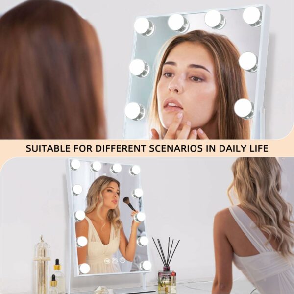 FENCHILIN Hollywood Vanity Mirror with Lights Hollywood Makeup Mirror with 12 LED Bulbs Lighted Vanity Mirror 360 Rotation Smart Touch Control Light Up Makeup Mirror 10x Magnifier