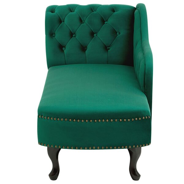 Vintage Style Left Hand Chaise Lounge Velvet Fabric Chesterfield Green Nimes