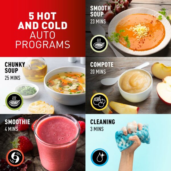 Tefal Easy Soup and Smoothie Maker, 1.2 Litre Jug, 5 Programs, Smooth and Chunky Soup, Smoothie, Compote, Auto-Clean, 1000W, Digital Control, Stainless Steel, Compact BL841140