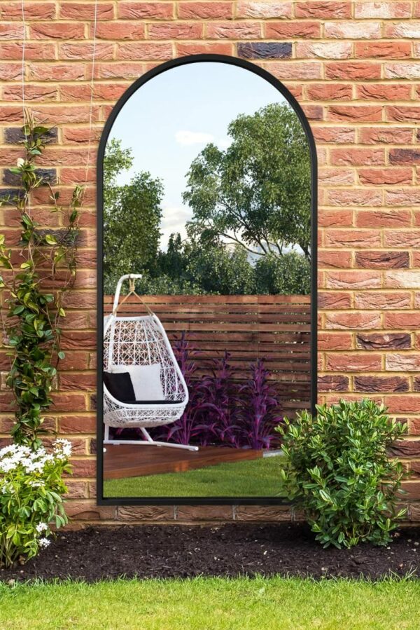 MirrorOutlet The Arcus - Black Framed Modern Full Length Arched Garden Wall Mirror,160 x 80cm