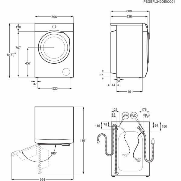 AEG 5000 Series Freestanding Washing Machine LFX50942B, Front Loading Full Size, 9kg, 1400 rpm, AntiAllergy Program, Quick Wash, TimeSave to Adjust Washing Cycles, Class A, White