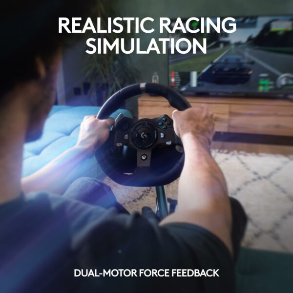Logitech G G920 Driving Force Racing Wheel and Floor Pedals, Real Force Feedback, Stainless Steel Paddle Shifters, Leather Steering Wheel Cover for Xbox Series X|S, Xbox One, PC, Mac - Black