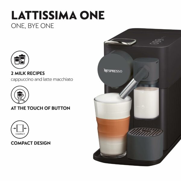 De'Longhi Lattissima One Evo Automatic Coffee Maker, Single-Serve Capsule Coffee Machine, Automatic frothed milk, Cappuccino and Latte, EN510.B, 1450 W, Black