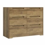 Chest of Drawers, 6 Drawer Bedroom Cabinet with Handleless, Wooden Bedside Table Storage Cabinet for Bedroom, Living Room, Hallway