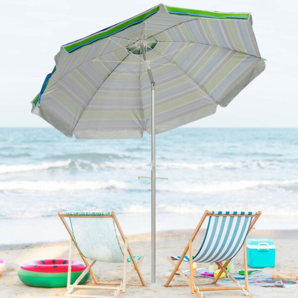 COSTWAY 2M Beach Umbrella with Carrying Bag, UPF50 + Sun Protection Sunshade Shelter, Outdoor Garden Patio Tilting Parasol (Green)