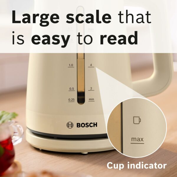Bosch MyMoment Infuse TWK3M127GB Electric Kettle with 1.7 L Capacity and Fast Boil, Dual Sided Water Gauge, Limescale Filter, Cord Storage in Cream