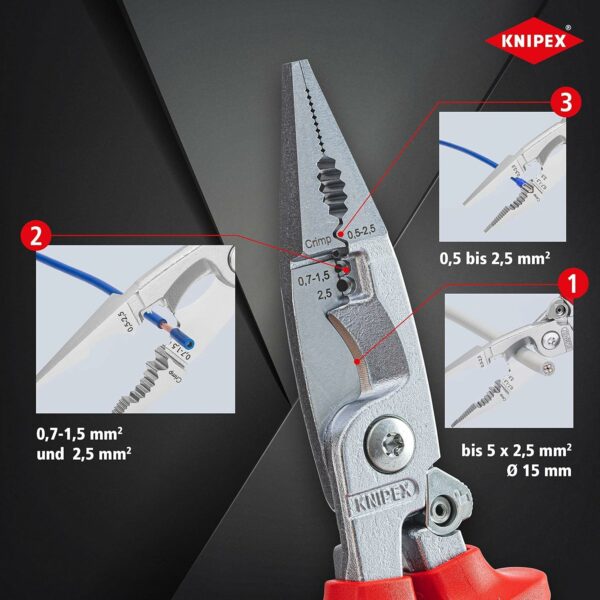 Knipex Pliers for Electrical Installation, VDE, Opening Spring, for Cutting Cable, Wire Stripping, Crimping, Gripping, Bending, 13 96 200