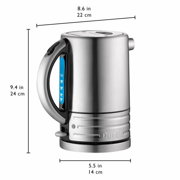 Dualit Architect Kettle | 1.5 L 2.3 KW Stainless Steel | Rapid Boil and Patented Pure Pour Non-Drip Spout | Measuring Window with Cup Level Indicators | CJK1, Black Trim Brushed Body
