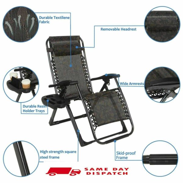 Luebel 2X Outdoor Folding Zero Gravity Chair Lounge Beach Patio Recliner Adjustable UK