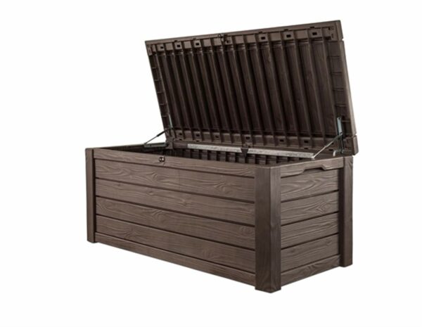 Keter Westwood 570L Outdoor 75% recycled Garden Furniture Storage Box Brown Wood Panel Effect Fade Free All Weather Resistant