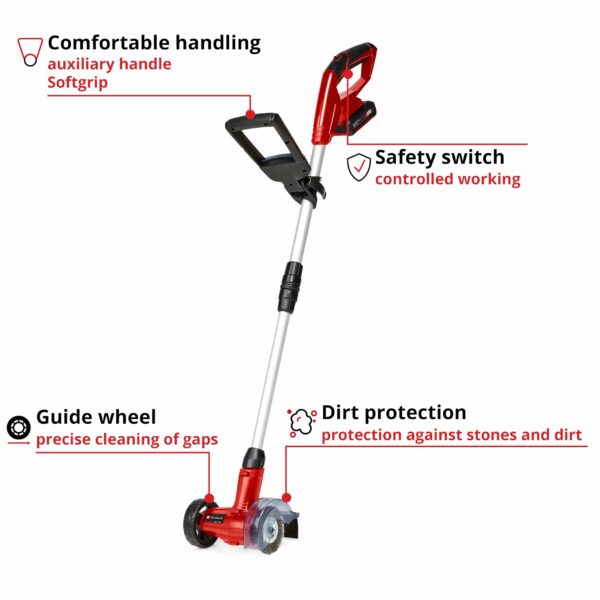 Einhell Power X-Change 18V Cordless Grout Cleaner With Battery and Charger - Adjustable Telescopic Long Handle, Replaceable Brushes (Nylon And Steel Included) - GE-CC 18 Li Patio Cleaning Kit
