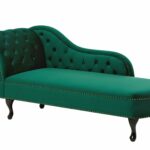 Vintage Style Left Hand Chaise Lounge Velvet Fabric Chesterfield Green Nimes