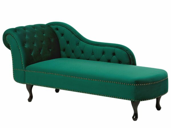 Vintage Style Left Hand Chaise Lounge Velvet Fabric Chesterfield Green Nimes