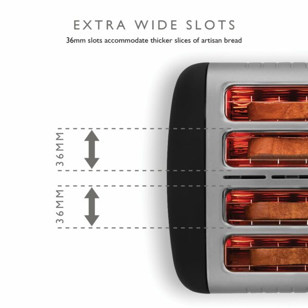 Dualit 4 Slice Lite Toaster | 2kW Toasts 120 Slices an Hour | Polished with High Gloss Black Trim | Bagel & Defrost Settings | 36 mm Wide Slots | 46205