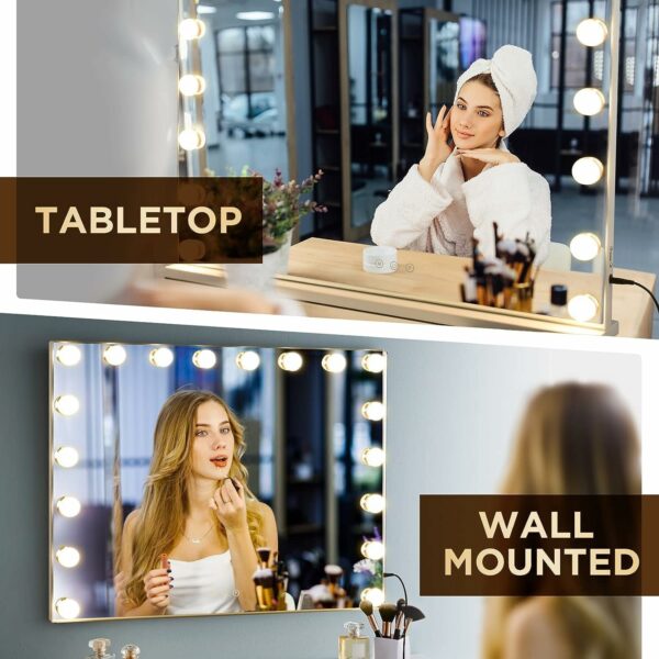 YOURLITE Hollywood Vanity Mirror with Lights, 80×62cm Lighted Makeup Mirror with 18 Dimmable Led Bulbs, 3 Lighting Modes, Touch Screen Control, Tabletop and Wall Mounted for Bedroom