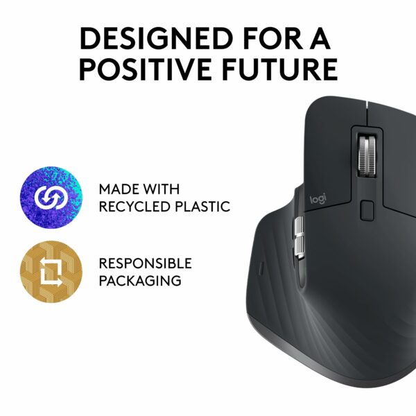 Logitech MX Master 3S - Wireless Performance Mouse with Ultra-Fast Scrolling, Ergonomic, 8K DPI, Glass Tracking, Silent Clicks, USB-C, Bluetooth, Windows, Linux, Chrome - Dark Gray