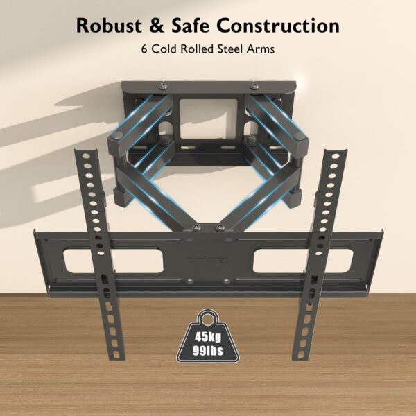 BONTEC TV Wall Mount for 23-70 Inch LED LCD, Swivels Tilts Extends Double Arm Full Motion TV Wall Bracket Holds up to 45kg, Includes HDMI Cable, Spirit Level, Max VESA 400x400mm