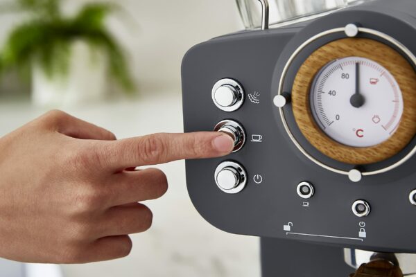 Swan Nordic Espresso Coffee Machine SK22110GRYN with Milk Frother, Steam Pressure Control, 1.2L Detachable Water Tank, 1100W, Nordic Slate Grey