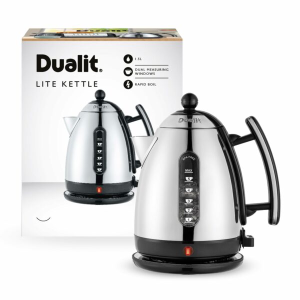 Dualit Lite Kettle - 1.5L Jug Kettle - Polished with Black Trim, High Gloss Finish - Fast Boiling - 72010