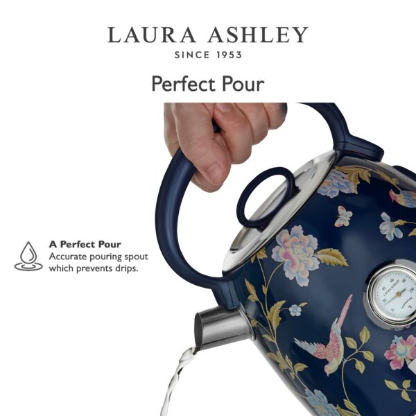 Laura Ashley Elveden Navy Cordless Electric Kettle By VQ, Stainless Steel Kettle With Capacity of 1.7 Litre, Energy Efficient 3KW Fast Boiling Technology With Boil Dry Protection & Temperature Gauge