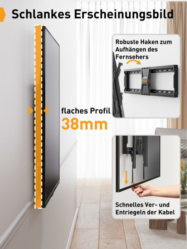 Perlegear TV Wall Bracket for Most 37–82 inch LCD LED 3D Plasma TVs up to 60kg, Slim Tilt TV Bracket for Flat or Curved TVs Max VESA 600x400mm, Large TV Wall Mount with Adjustable Pull Cords, PGLT5