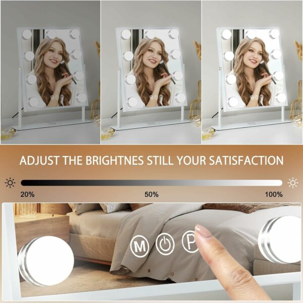 FENCHILIN Vanity Mirror with Lights Makeup Mirror with Lights 9 LED Bulbs Lighted Hollywood Mirror Light up Vanity Mirror 360° Rotation 3 Color Lighting Modes 10X Magnifying Dressing Table Mirror