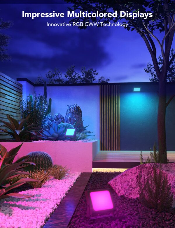 Govee Outdoor Flood Lights, Christmas Decorations Outdoor, 2200-6500K Dimmable RGBIC Warm White and Daylight, Smart WiFi APP Control, Work with Alexa, IP66 for Garden Lawn, 2 Pack