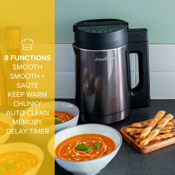 Drew&Cole Soup Chef Pro 1.6L 1000W- Stainless Steel Soup Maker with 8 Functions - Delay Timer Setting - Digital LED Display - 5 Large Servings - Self-Cleaning - Cooks, Steams, Blends & Sautes
