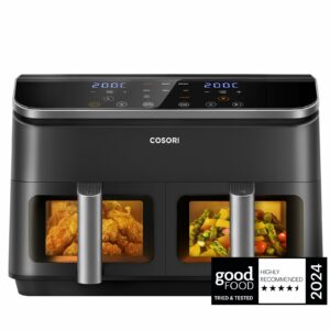 COSORI Dual Air Fryer, 8.5L Family Size, 8-In-1, Air Fry, Roast, Bake, Reheat, Dehydrate, Grill, Sync Cook & Finish, Fast and Energy Save, Healthy 50+ Online Recipes, 5 Accessories, Non-Stick