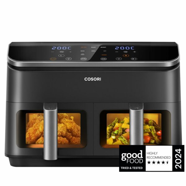 COSORI Dual Air Fryer, 8.5L Family Size, 8-In-1, Air Fry, Roast, Bake, Reheat, Dehydrate, Grill, Sync Cook & Finish, Fast and Energy Save, Healthy 50+ Online Recipes, 5 Accessories, Non-Stick