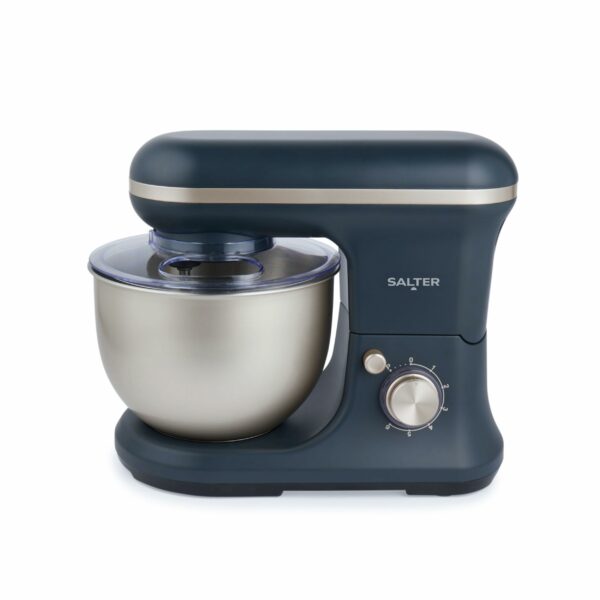 Salter Marino Baking Stand Mixer - 6 Speed Kitchen Mixer With Pulse, 5L Stainless Steel Mixing Bowl, Removable Splash Guard, Whisk, Dough and Beater Attachment, 1200W, Blue/Grey