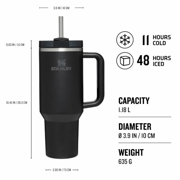 Stanley Quencher H2.0 Flowstate Tumbler 1.2L - Cold For 11 Hours - Iced For 48 Hours - Metal Water Bottle With Straw, Handle And Lid - Dishwasher Safe - Travel Mug For Cold Drinks - Black Tonal