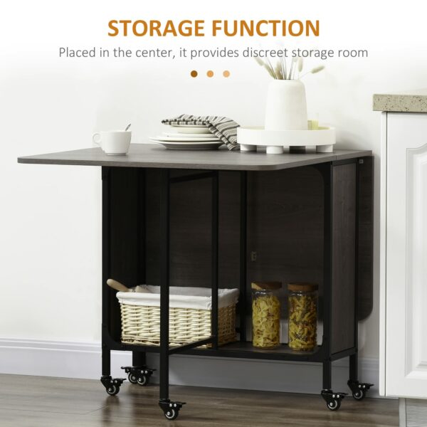 Homcom Mobile Drop Leaf Table, Folding Dining Table with 6 Wheels Storage Shelf for Small Spaces, Kitchen, Dining Room, Grey