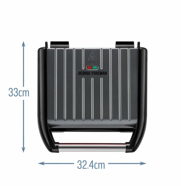 George Foreman Medium Electric Steel Grill [Non stick, Healthy, Griddle, Toastie, Hot plate, Panini, BBQ, Energy saving, Vertical storage, Easy clean, Drip tray, Ready to cook light] Grey, 1650W 25041